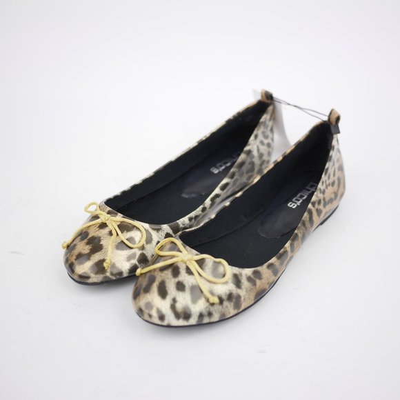 CHICO'S Women's 7.5 Black & gold Animal Print Slip On Ballet Flats Bow Detail - Picture 1 of 11